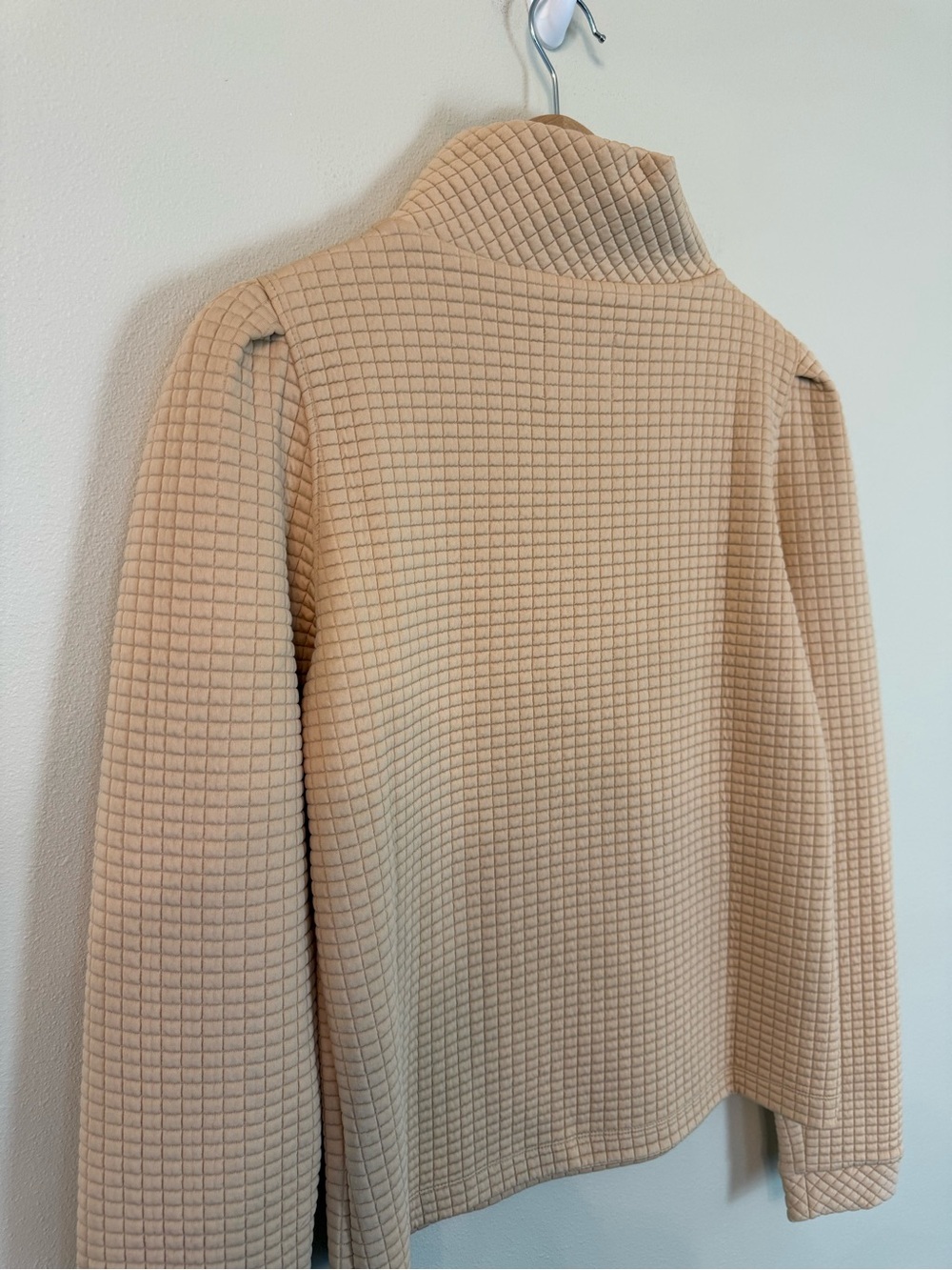 Dudley Stephens Sabrina Puff Sleeve Waffle Half Zip Pullover Hazelnut S - Picture 8 of 11